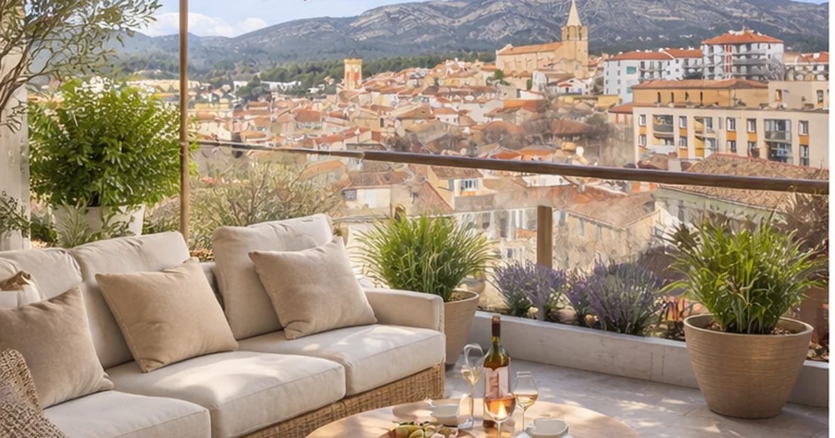 Terrasse lumineuse avec vue sur Aubagne et le Garlaban – vente immobilière