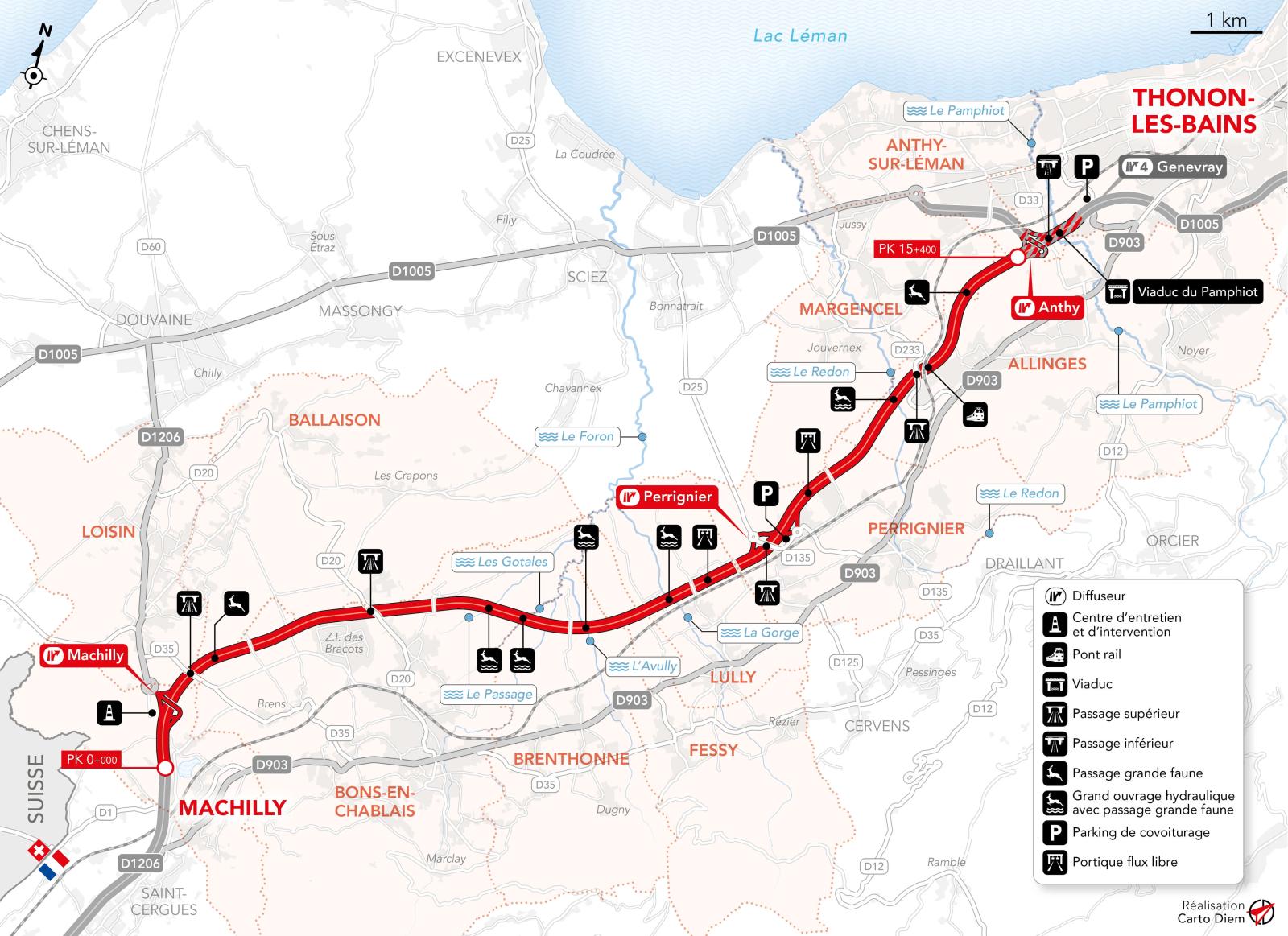 Trac� de l�autoroute A412 entre Machilly et Thonon-les-Bains dans le Chablais